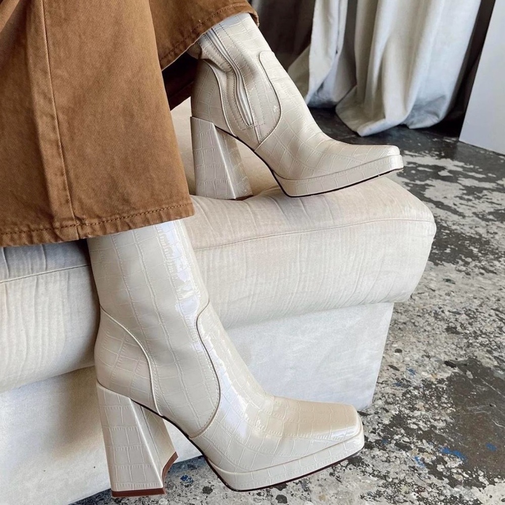 Princess Polly Cream Block Heel Boots